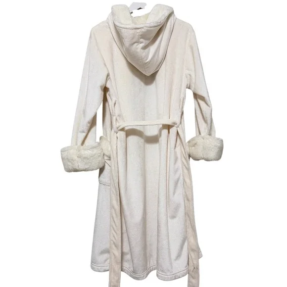 Pottery Barn Bath Robe Womens Large Ivory Cream Faux Fur Luxurious Soft Lounge